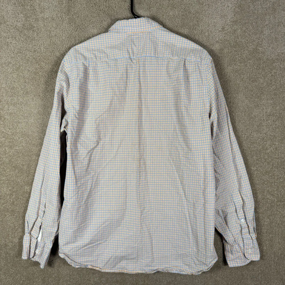 J. Crew Button Down Shirt‎ Mens Medium Orange Blue Gingham Plaid Cotton Office